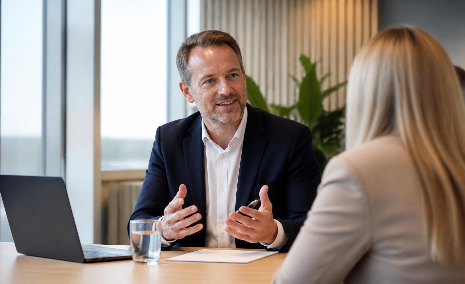 Pensionsrådgiver i møde med dansk virksomhedsejer